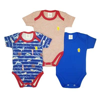 Kit Body Manga Curta Presente De Anjo Estampado - 03 Peças